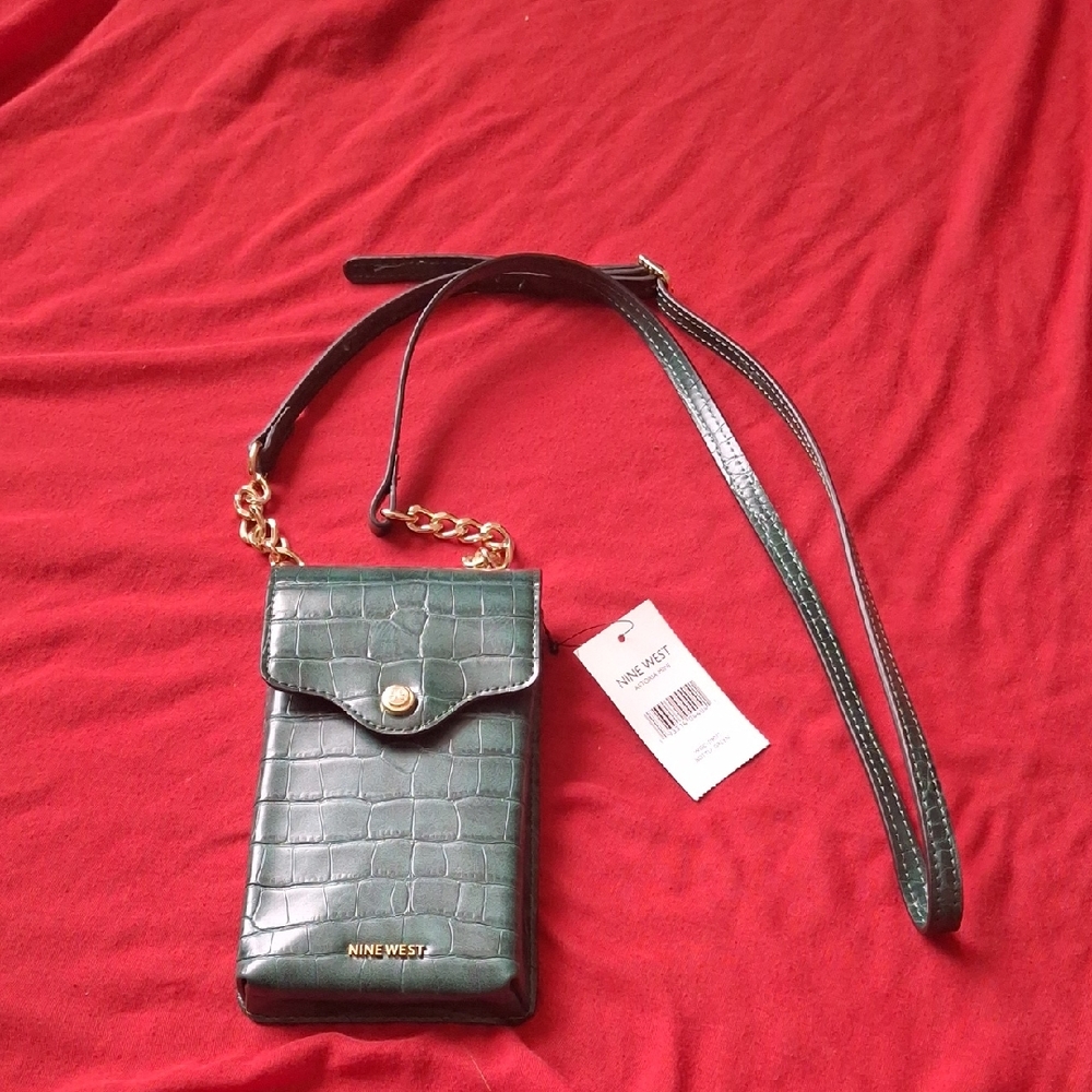 Nine West Croc-Embossed Dark Green Crossbody Bag